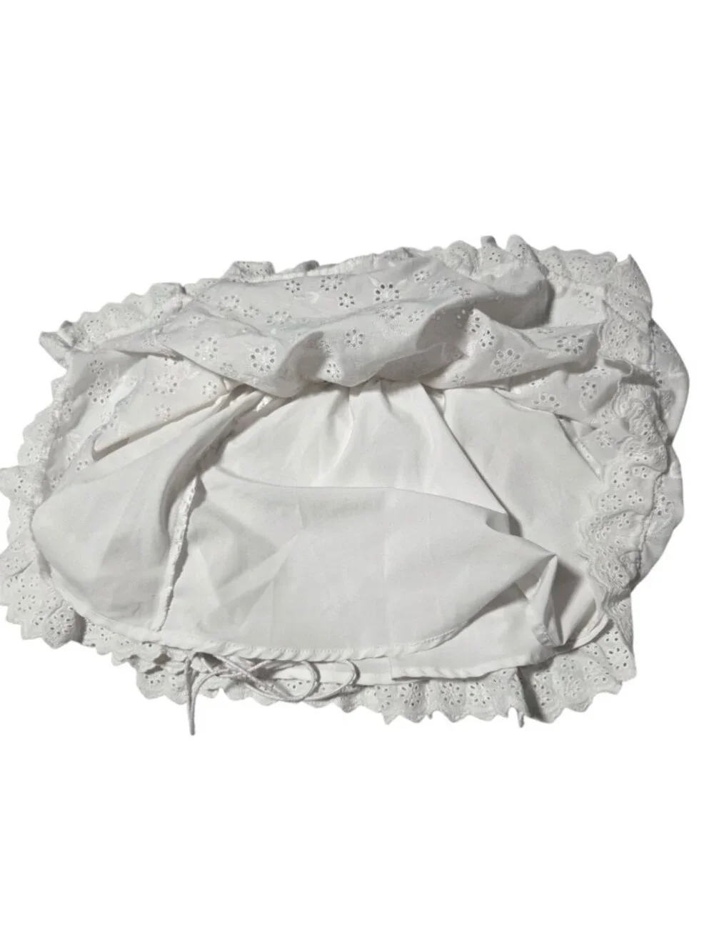 Cottagecore Mini Skirt Size XS White Eyelet Ruffles Laceup Side Festival Prairie